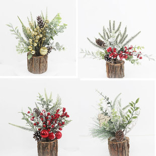 Cross-Border Simulation Mini Christmas Tree Christmas Green Plant Bonsai Real Bark Desktop Ornaments Home Decoration Source