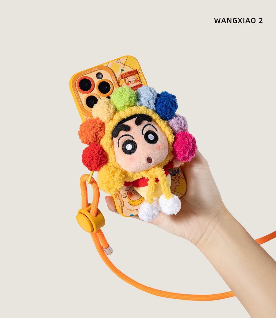 WANGXIAO 2 Genuine Crayon Shin-chan Plush Doll Phone Back Clip Crossbody Plush Toy Phone Chain Pendant Decoration