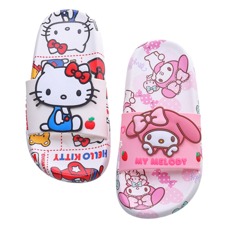 Pantuflas infantiles para verano, súper lindas y adorables chanclas antideslizantes de Sanrio Hello Kitty para niños pequeños.