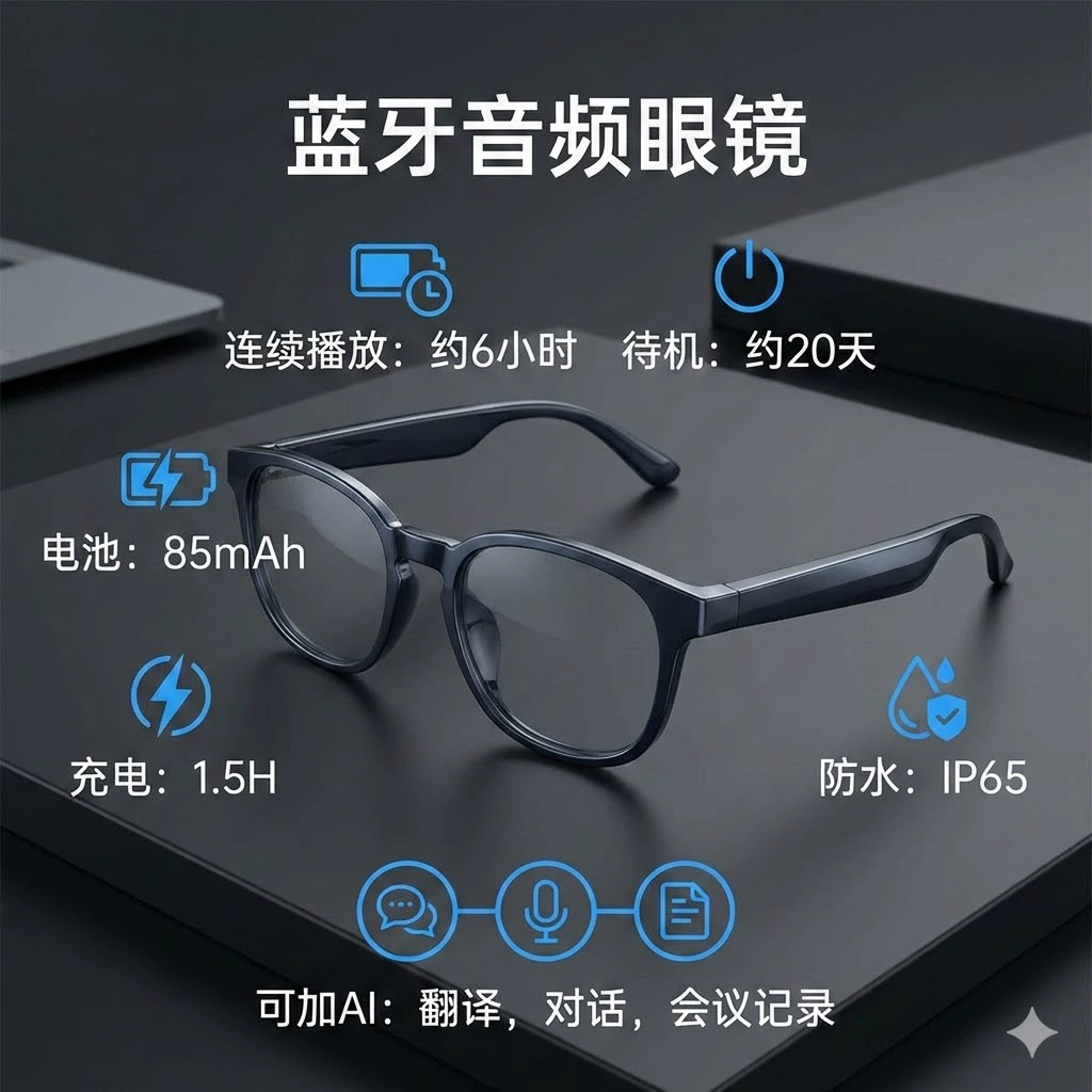 Умные очки 2025 Bluetooth аудио ИИ разговор перевод голосовой помощник воспроизведение музыки комфортные дужки