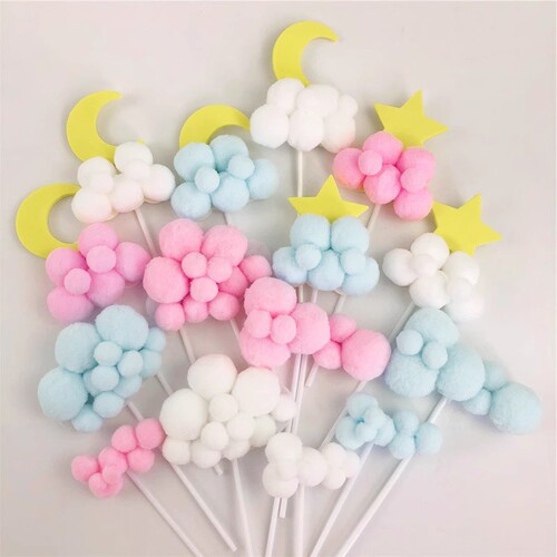 Star, Moon, Wool Ball, Cloud, Cake Decoration, Stacking Sphere, Colorful, Baking, Dessert, Party, Decoration, Insert Sign