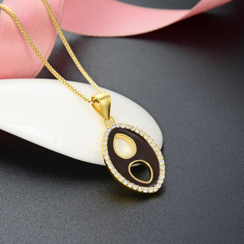 Transfronterizo nuevo 925 plata esterlina colgante de goteo de aceite elíptico collar de piedra de la mujer moda europea y americana cadena de clavícula