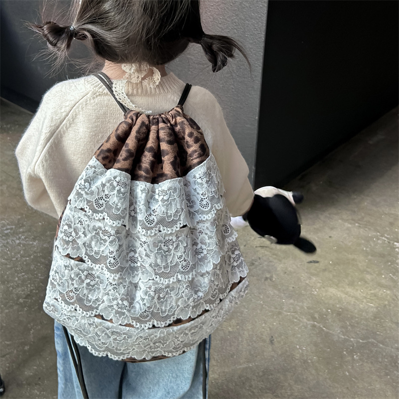 Mochila coreana para niños y niñas, dulce encaje extranjero, mochila de bebé, nueva moda de mochila infantil con patrón de leopardo