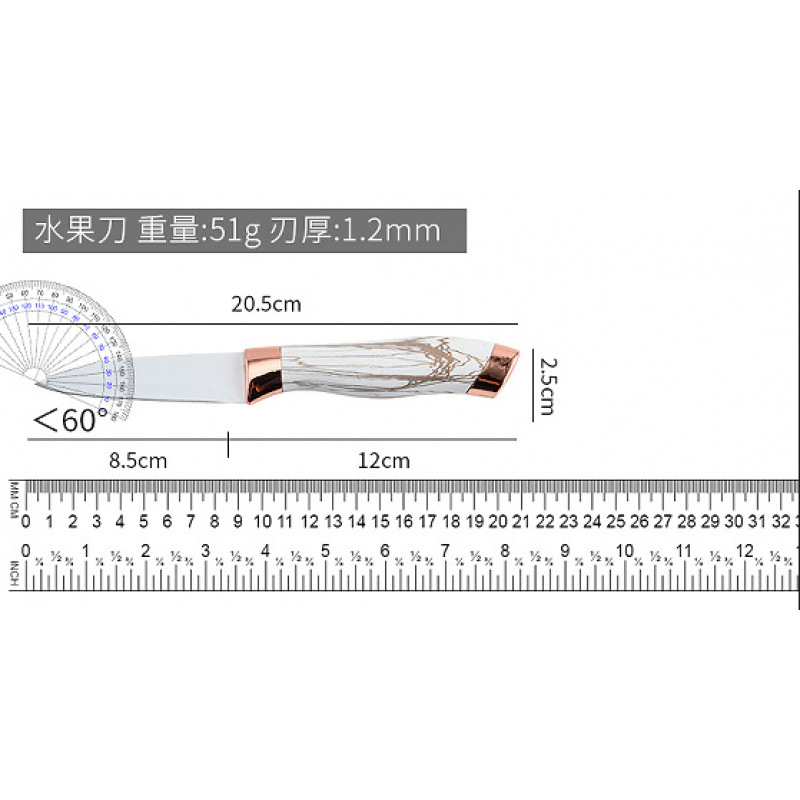 Utensilios de cocina Juego de seis piezas Cabezal de galvanoplastia doble Mango cubierto Cubo redondo Asiento oblicuo Cuchillo de cocina multifuncional Cuchillo de chef Cuchillo de pan Utensilios de cocina