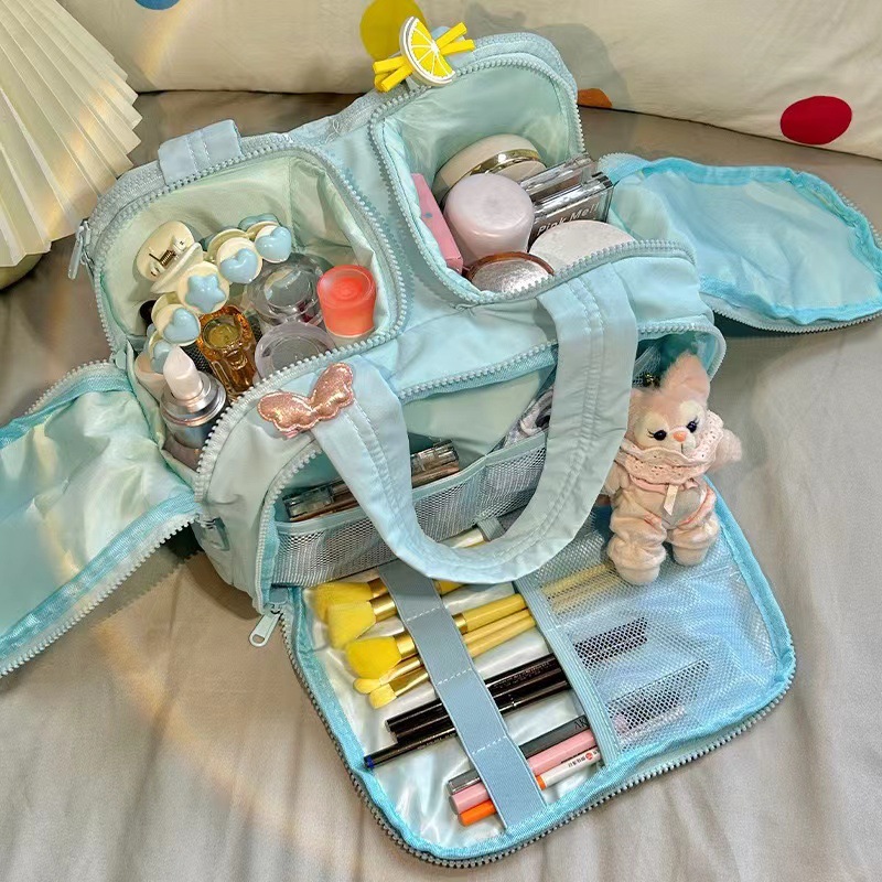 Bolsa de cosméticos de doble apertura, bolsa de lavado de gran capacidad, viaje de negocios, almacenamiento de partición multifuncional, sensación avanzada y portátil