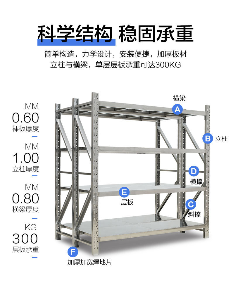 304 stainless steel shelves multi-layer commercial industrial heavy-duty storage racks warehouse storage cold storage clean room storage racks