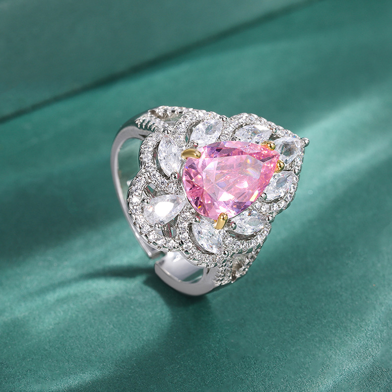 Fashion Water Droplets Brass Inlay Zircon Rings 1 Piece