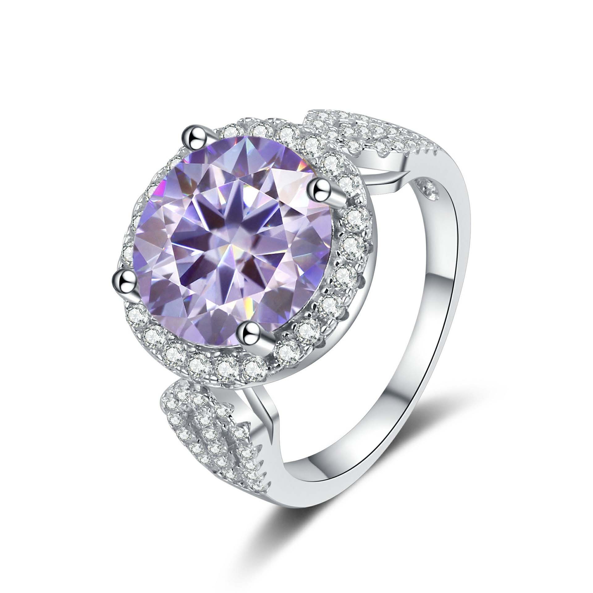 S925 plata esterlina de 5 quilates anillo de piedra de moissan, anillo de compromiso elegante de alta calidad