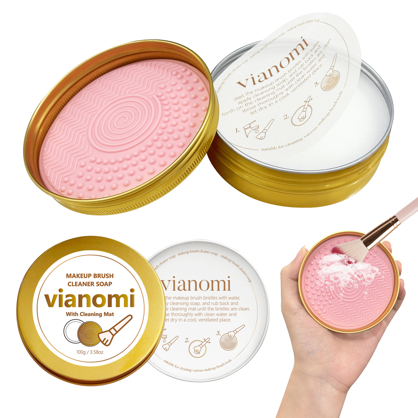 Vianomi cepillo de maquillaje jabón de limpieza con almohadilla de lavado