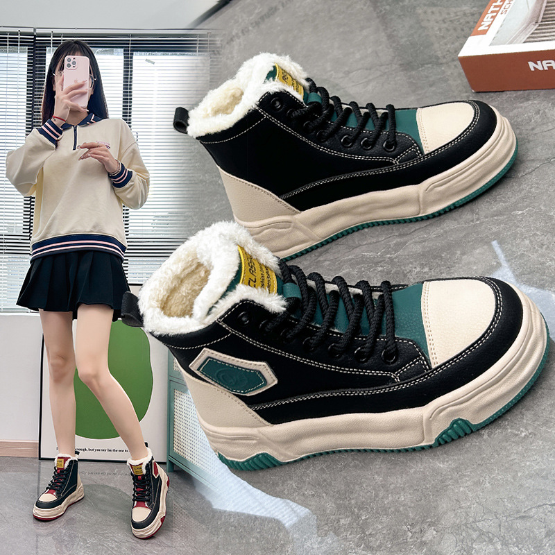 High Top Cotton Shoes for Women in 2023 Winter New Plush Insulation Versatile Student Casual Shoes with Thick Soles and Trendy Shoes_voghion.com