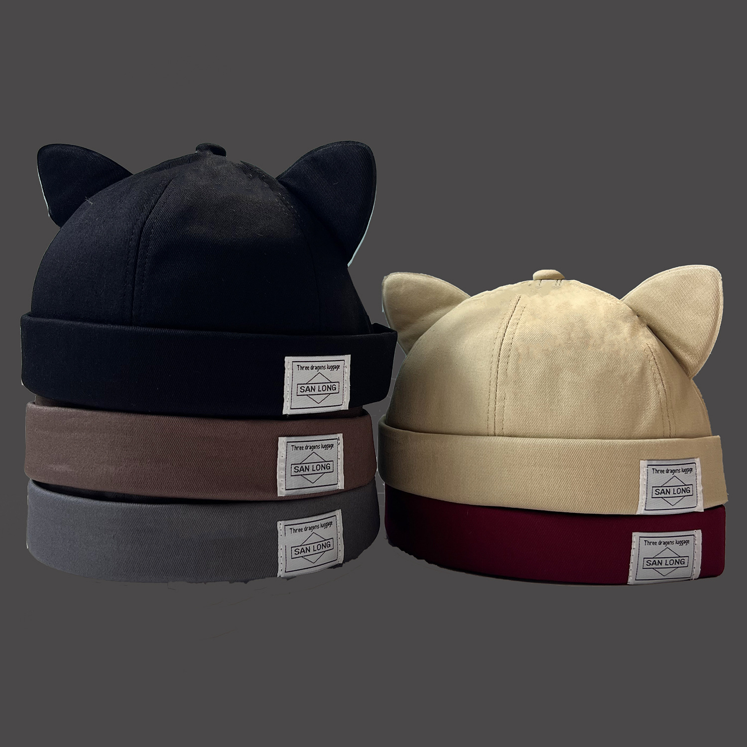 日系新款可爱百搭猫耳朵瓜皮帽女夏季韩版无檐圆顶雅痞帽潮地主帽