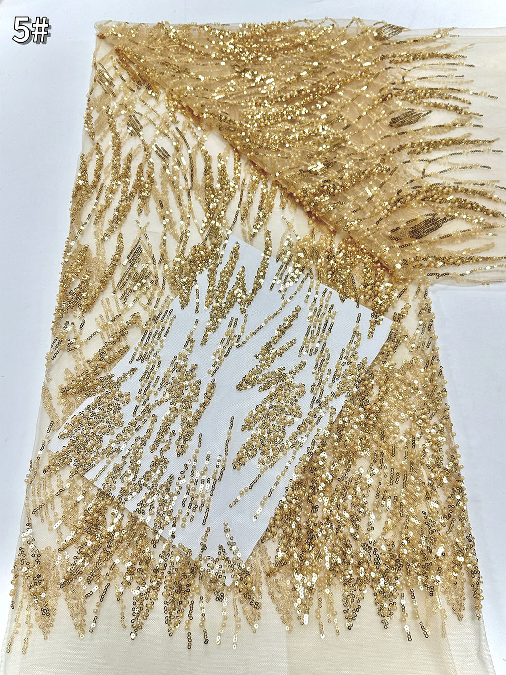 Tejido de bordado de perlas onduladas de agua vestido de boda vestido de moda mallas sequinado tejido bordado