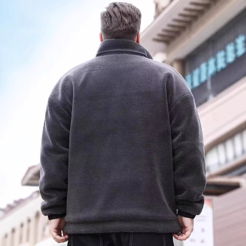 Men's Clothing Plush and thickened polar fleece jacket for men in autumn and winter plus size fat men loose stand collar cotton coat fleece jacket_voghion.com