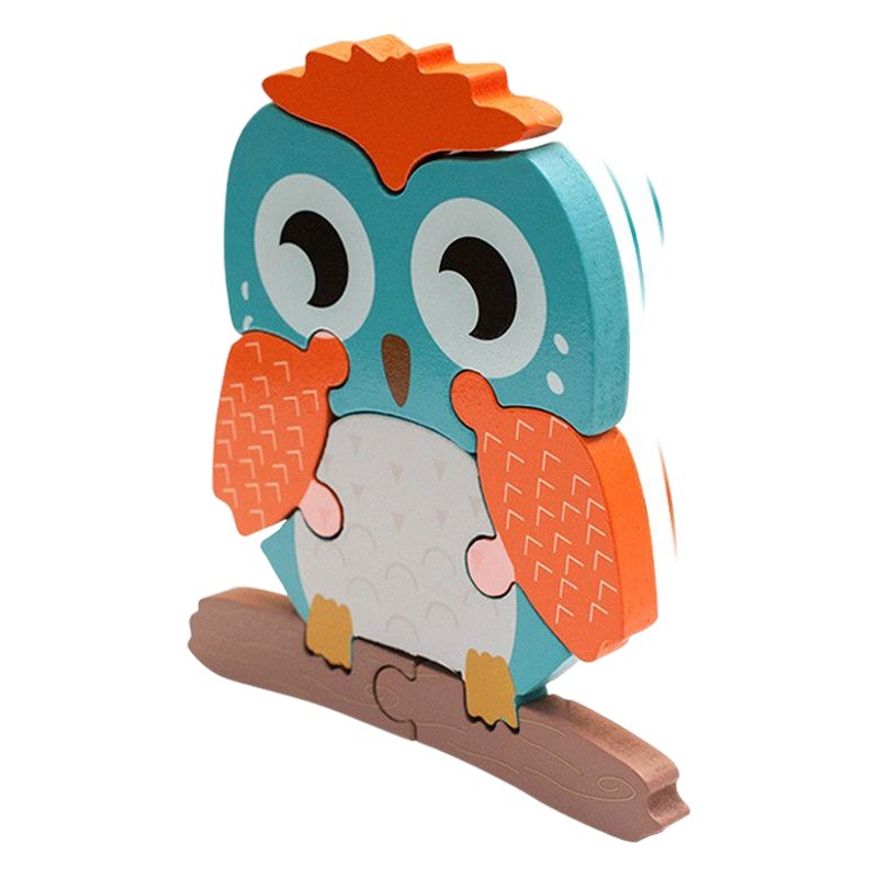 Madera nueva caricatura animal rompecabezas educación temprana de los niños 3D rompecabezas tridimensional bloques de construcción de la mano cognitiva educativa tablero de juguete