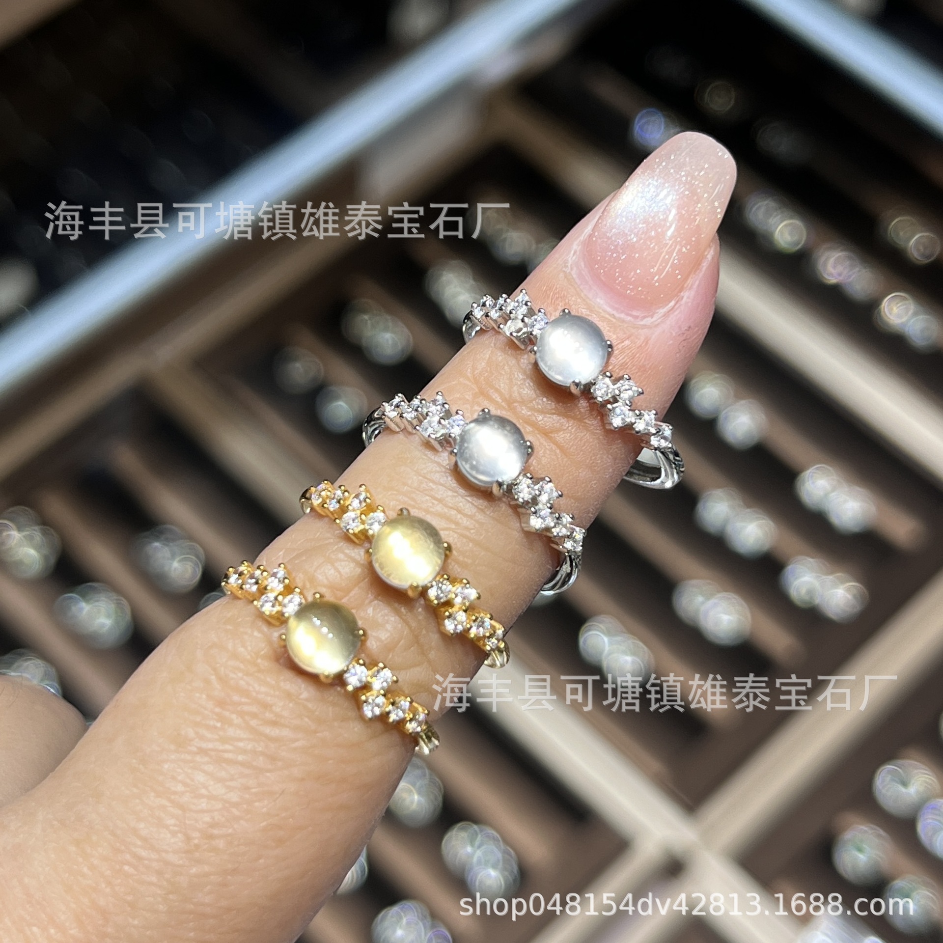 S925银镶水沫玉蛋面戒指水沫玉简约款满钻戒指时尚简约款女戒指批