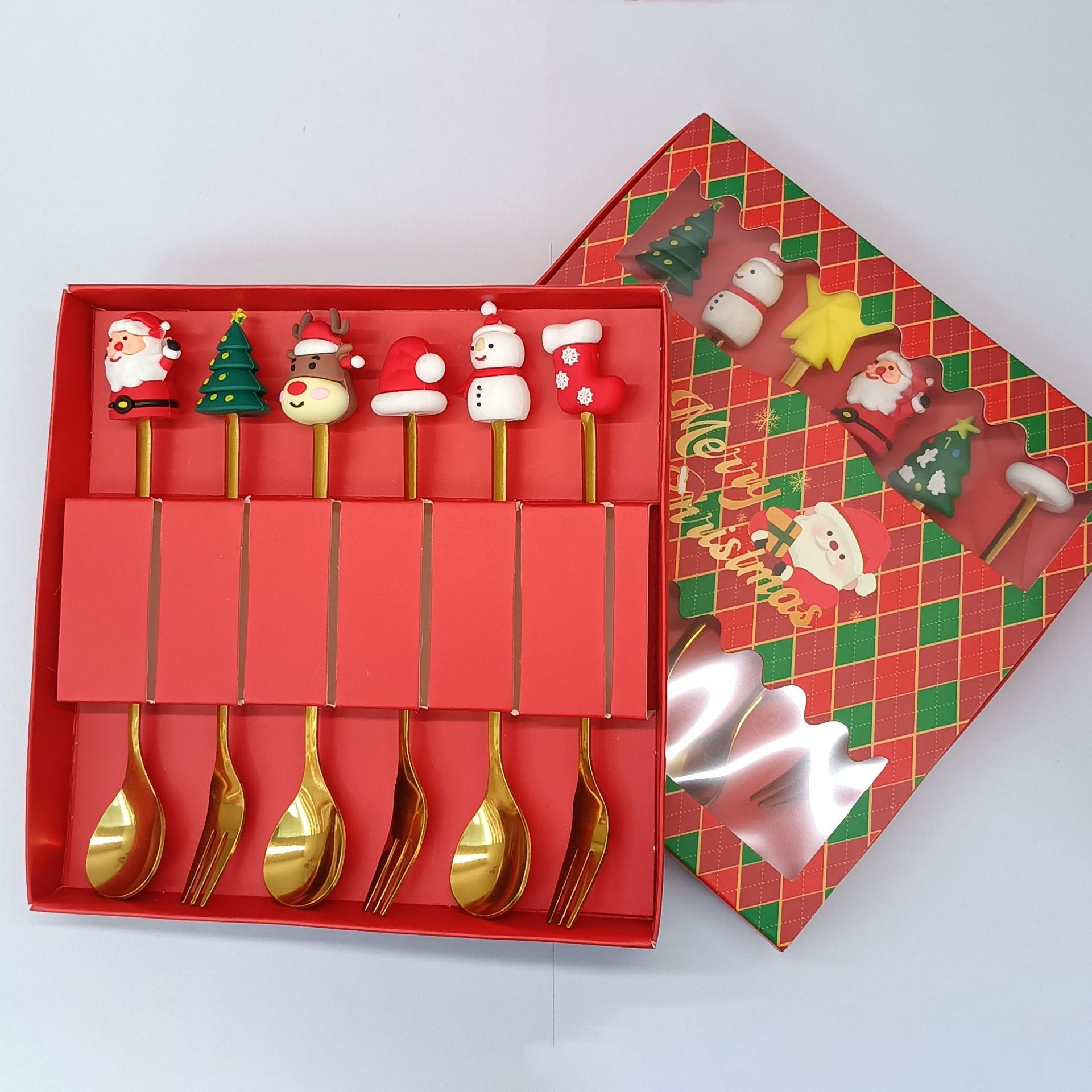 Cuchara transfronteriza de acero inoxidable Santa Claus árbol cuchara de café postre tenedor de fruta muñeca cuchara tenedor vajilla juego de regalo image 18