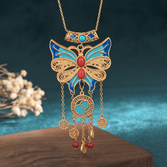 2021 National Trend New Chinese Style Cheongsam Hanfu Jewelry Cold Enamel Craft Butterfly Knot Tassel Retro Necklace for Women