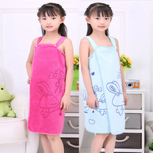 女童浴裙中大童可穿浴巾小学生卡通吊带游泳百变浴袍速干吸水加厚