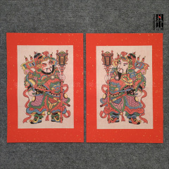 ®伝統的な門神木版年画赤底武門神門貼りレトロ老年画風春節春