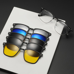 New Retro Style Mirror Sunglasses with Magnetic Polarized Lens for Men, Fashion Street Style, TR Frame, Popular Trendy Sunglasses for Women