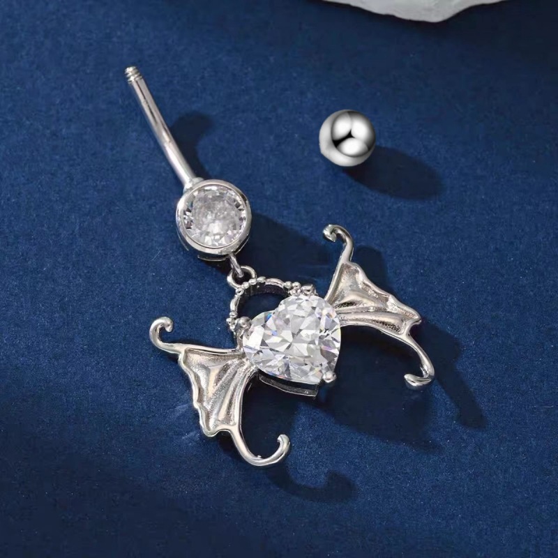 Heart-Shaped Zircon Wings Navel Ring Gold Belly Button Piercing Jewelry Wholesale detail image 7