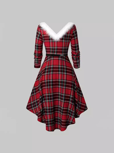 Cross-border supply source independent station new 2025 Western Christmas women's plush interwoven V-neck long-sleeve dress
