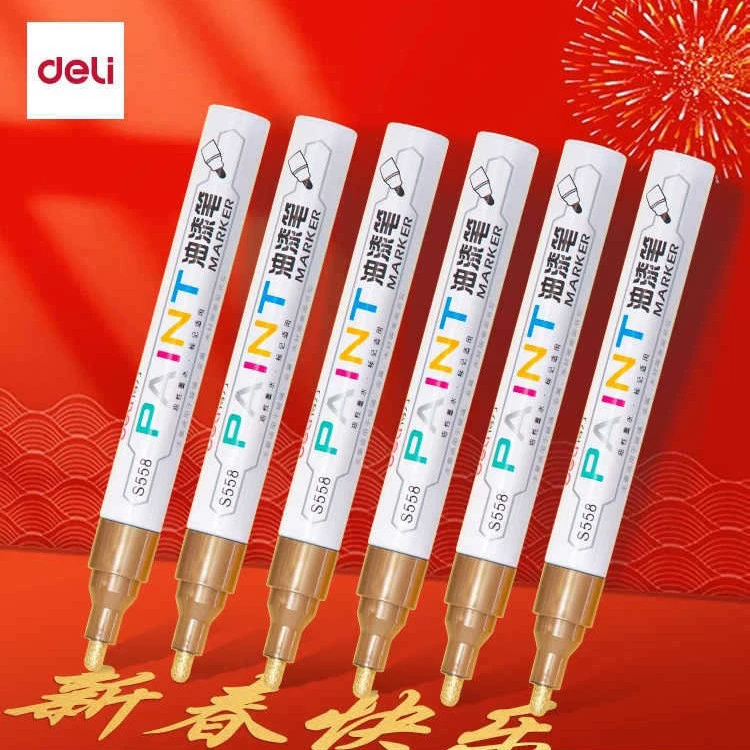 Краска-ручка Deli S558 (золотая) — высококачественная краска-ручка с равномерным расходом воды и отсутствием отслаивания краски для ремонта металлических царапин.