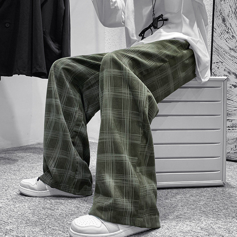 Retro Plaid Wide-Leg Pants for Men, 2026 Summer New Style, Versatile, Slimming, Loose, Drapey, Straight-Leg Long Pants