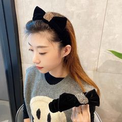 伊能靜同款～復古風絲絨高質感水鑽蝴蝶結百搭外出顯臉小頭箍發箍