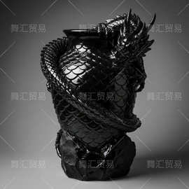 跨境热销暗黑个性家居装饰东方龙纹花  瓶 复古花器可插花收纳