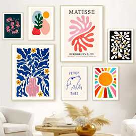 马蒂斯海报珊瑚叶花抽象植物画布绘画北欧房间墙壁艺术印刷图片