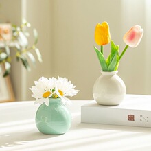 迷你水培陶瓷高档仿真花套装北欧风超萌办公桌插花小花瓶摆台桌面