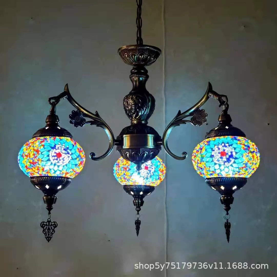 Мозаичная люстра в турецком стиле, handmade витраж, E27, Ø52–56 × 90 см