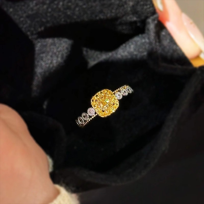富贵迷人眼I法式气质小方糖菠萝排钻戒指女轻奢时尚开口指环批发|undefined