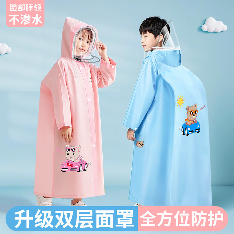 Children's Raincoat for Girls and Boys Going to School, Middle and Large Kidsren's Schoolbags, Full-Body Rainproof Walking Backpack, Full Mask, Full Coverage