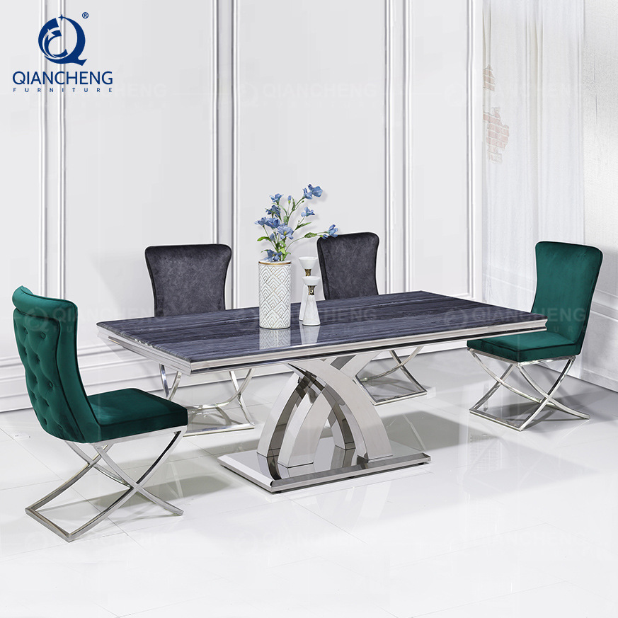 Mesa de Comedor de Mármol y Acero Inoxidable para 6 Personas Desmontable para Restaurante image 5