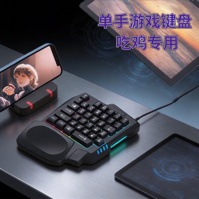 Cross-Border New Model Tablet One-Handed Keyboard with Mechanical Feel, Gaming Throne Keyboard and Mouse Set, Pubg Mobile Computer Accessories