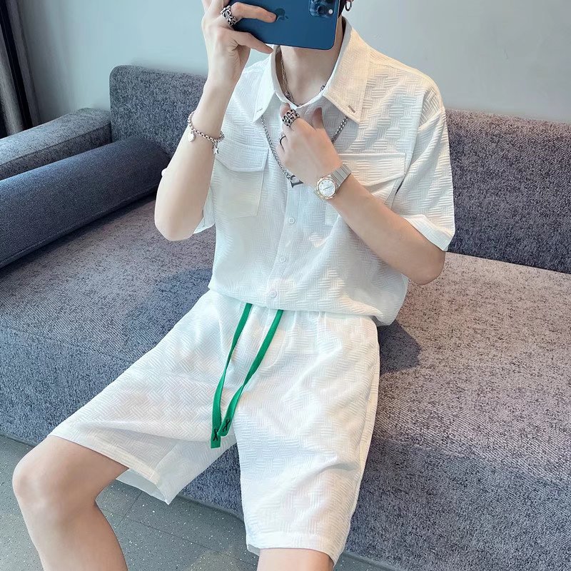 Traje de camiseta de verano para hombres, pantalones cortos de manga corta deportivos casuales de marca de moda, traje de dos piezas para hombres de moda con un conjunto de ropa, guapo