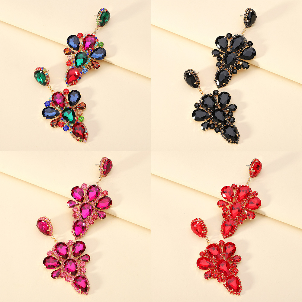 European and American Exaggerated High-end Super Flash Rhinestone Pendant Earrings Women's Fashion Light Luxury Large Earrings Cross-border Earrings Wholesale