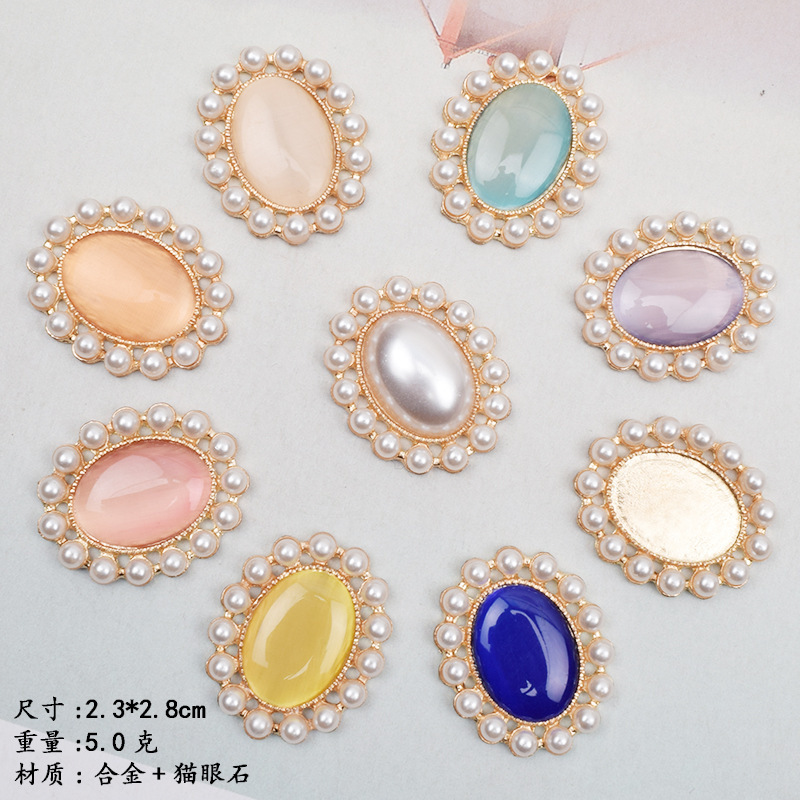 New Pearl Rhinestone oval flower plate Opal diamond buckle alloy diy hole shoes accessories bridal headdress accessories