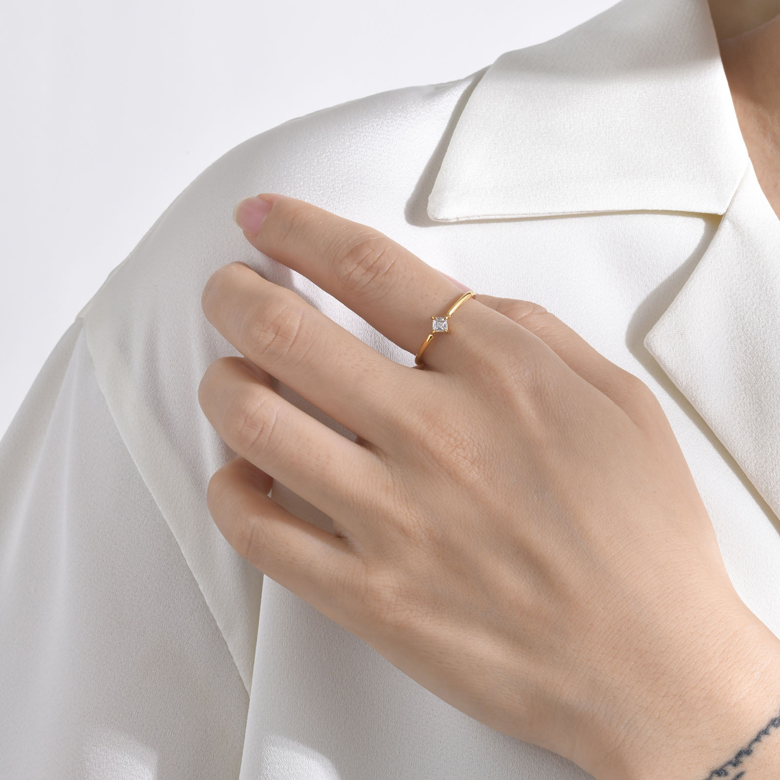 Simple Style Square Stainless Steel Plating Inlay Zircon Rings 1 Piece