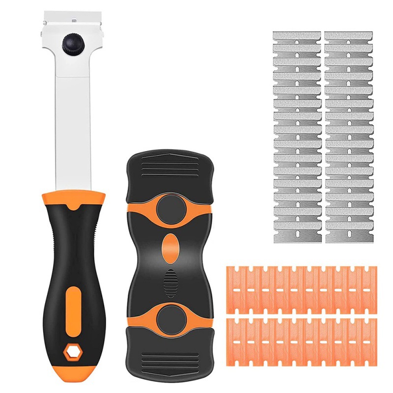 52件套玻璃刮刀套装、带50个更换刀片的双刃滚刀塑料刀片刮刀工具