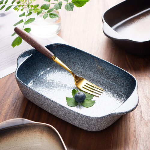 Heliang roasted rice plate household ceramic baking bowl Western food plate creative microwave dish bowl baking tableware oven bowl