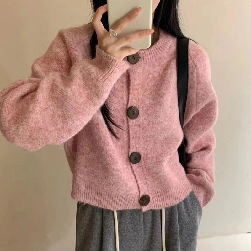 韩系慵懒风软糯薄外套女秋2025新款高级感宽松百搭大纽扣开衫上衣|undefined