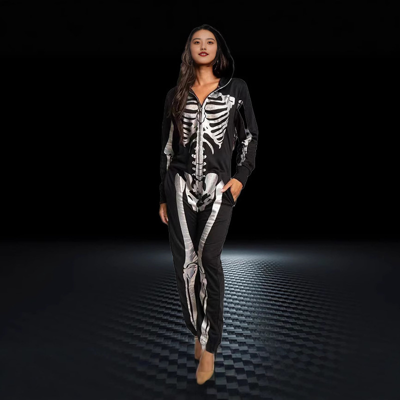 20.24 million Holy Festival Cross-border Amazon New Hooded Skull Skeleton Printed Long Sleeve Trousers Sweatshirt Women 20.24 million Holy Festival Cross-border Amazon New Hooded Skull Skeleton Printed Long Sleeve Trousers Sweatshirt Women