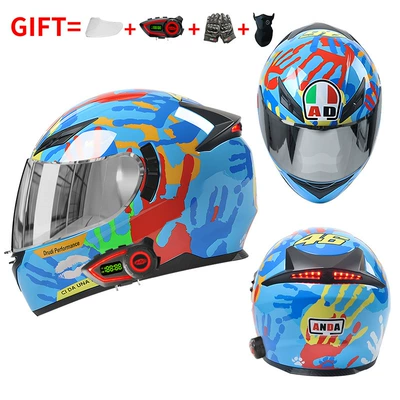 Motosiklet kaskı (dəbilqə) – Safe for Men and Women - bluetooth-model-blue-palm-silver-plated-mirror-high-definition-mirror-m55-56-head-circumference