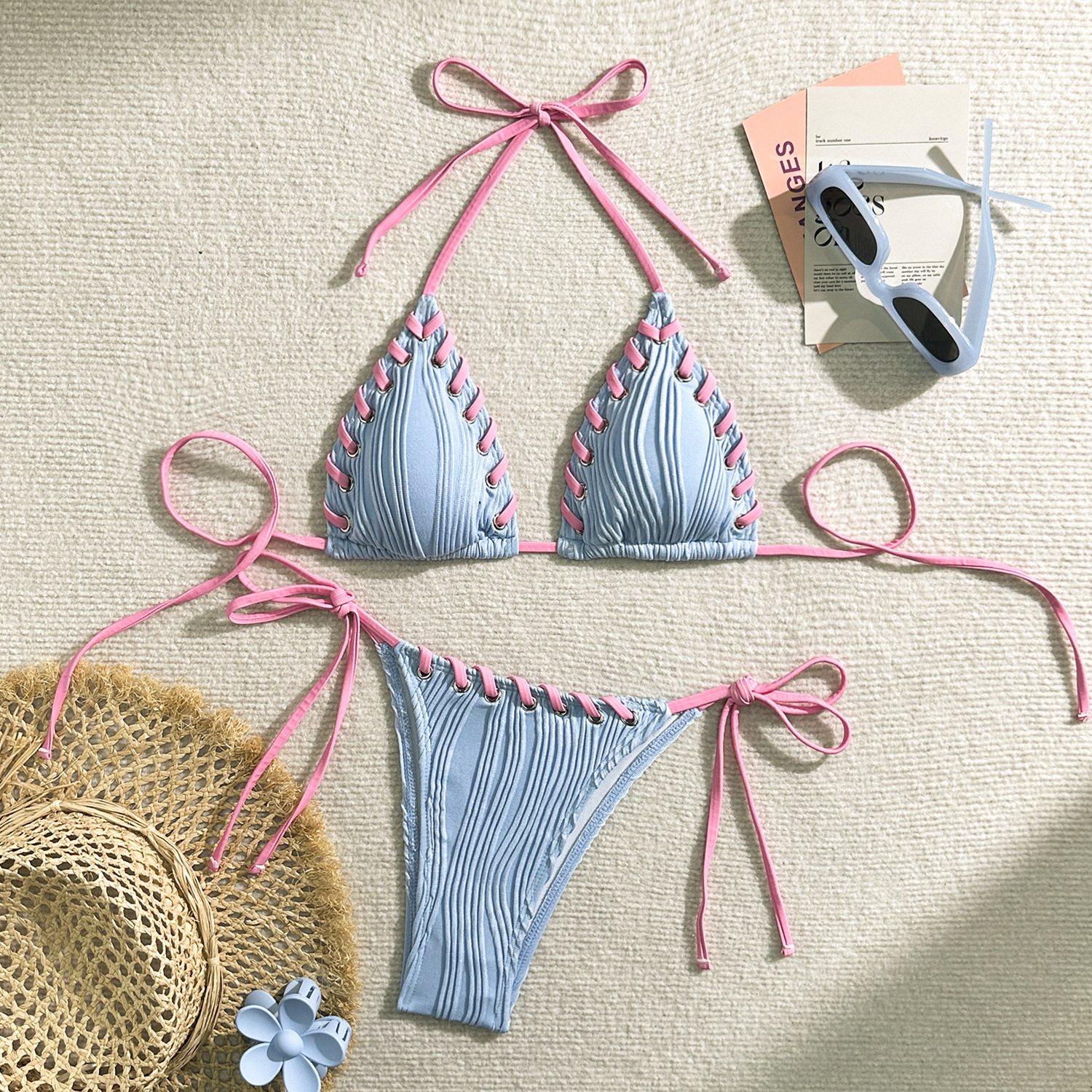 127g Weight Sexy Feel Of Sensation Bikini Panties Style Polyester Fabric Type 2 Pieces Set Quantity Swimming Pool, Beach Occasion Comfort Function Solid Color Pattern Demi Cup Bra Cup Women's Gender Women's Solid Color 2 Pieces Set Bikinis Swimwear 9
