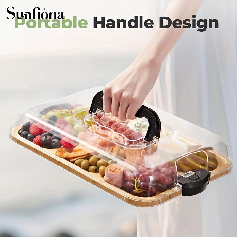 Eco-Friendly Bamboo Divided Tray with Safe Acrylic Lid, Portable Wooden Dinner Plate Suitable for Camping, Parties, and Restaurants