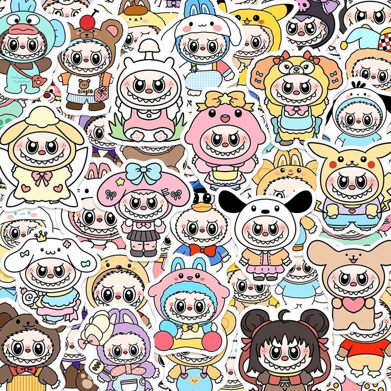 【オリジナル】ラブブステッカー170枚、パズルドレスアップステッカー、バブルマート周辺機器、携帯電話・パソコンステッカー|undefined