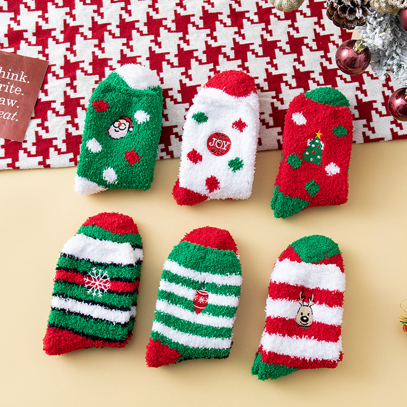 Apparel Accessories Christmas Socks Coral Fleece Embroidered Socks Women Winter Floor Socks Cute Cartoon Thick Warm Plush Winter Sleep Socks_voghion.com